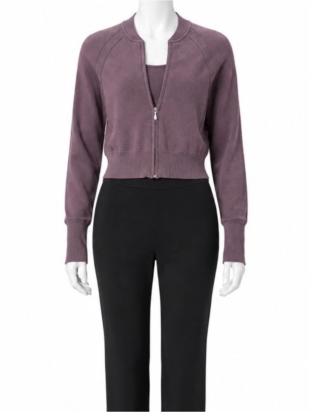 Athleta Advantage Sweater XXS Damask Mauve Full Zip Tencel Bomber Jacket
